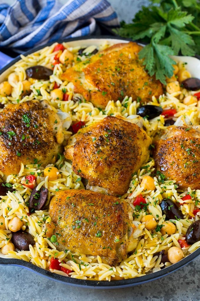 Easy One-Pot Mediterranean Chicken & Orzo with Olives